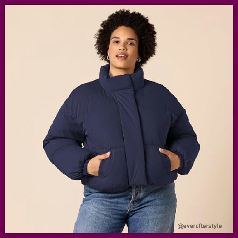 Cropped Full-Zip Puffer Jacket Quilted Matte Sher… - image 7